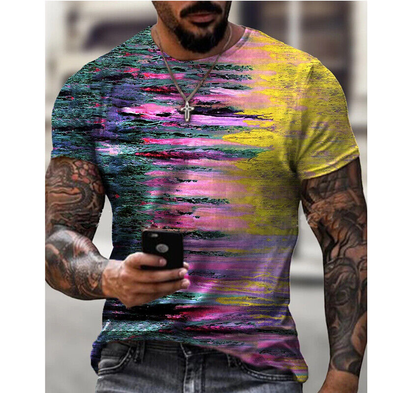 Men's 3D Printed Round Neck Tops Sports Short Sleeve Casual Muscle Slim T-Shirt