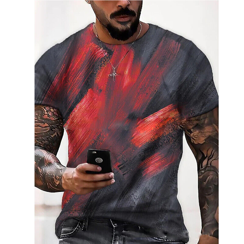 Men's 3D Printed Round Neck Tops Sports Short Sleeve Casual Muscle Slim T-Shirt