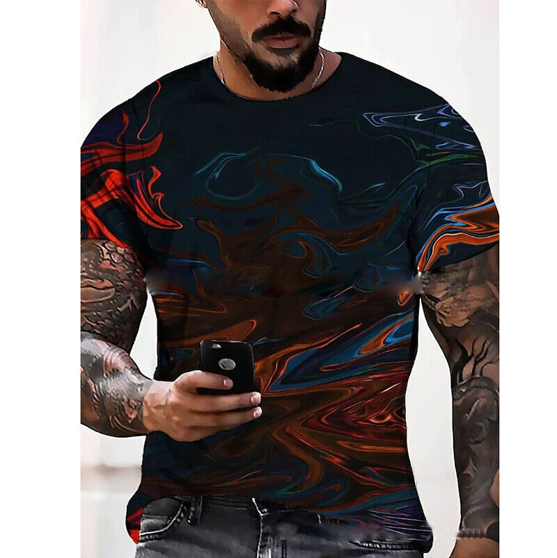 Men's 3D Printed Round Neck Tops Sports Short Sleeve Casual Muscle Slim T-Shirt