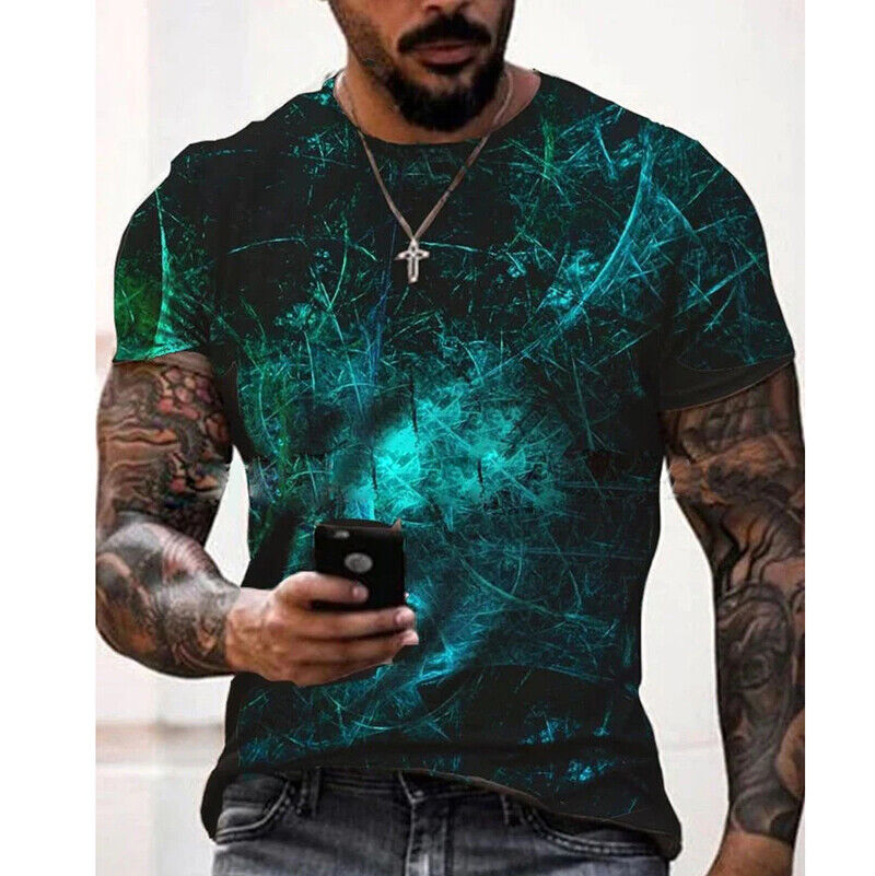 Men's 3D Printed Round Neck Tops Sports Short Sleeve Casual Muscle Slim T-Shirt