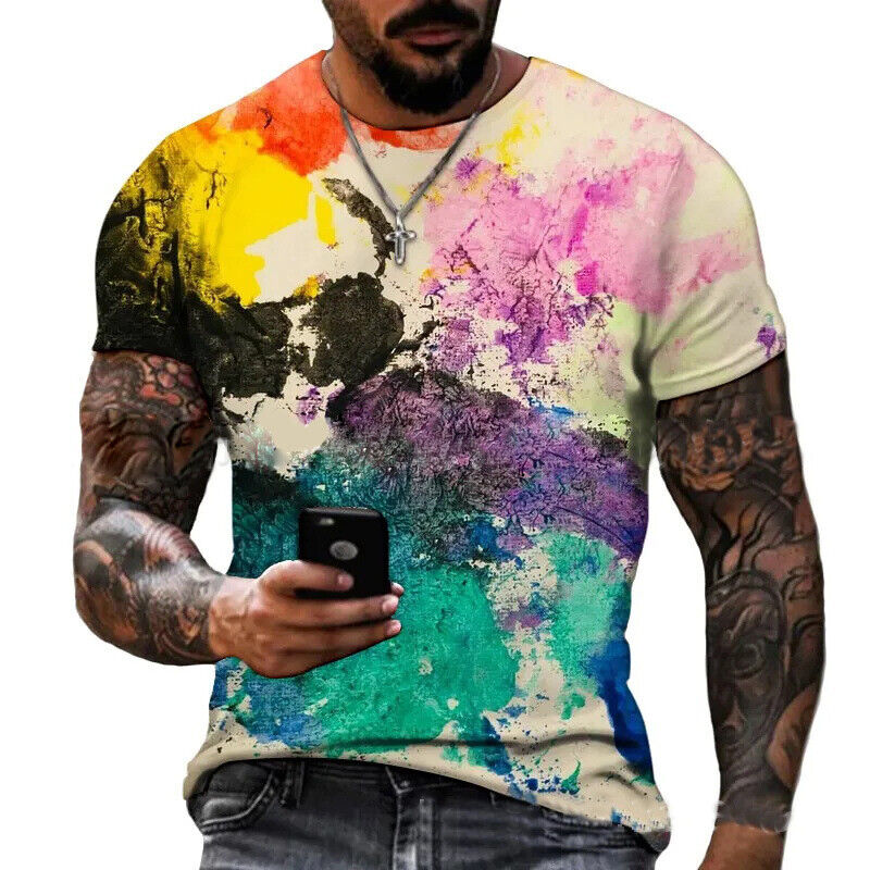 Men's 3D Printed Round Neck Tops Sports Short Sleeve Casual Muscle Slim T-Shirt