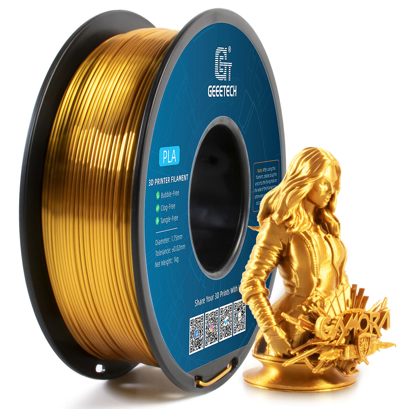 1KG/Roll Geeetech Filament Silky PLA 1.75mm Shiny Glossy 3D Printer Filament US