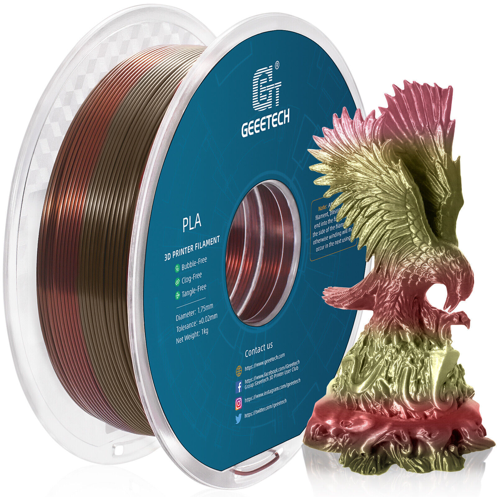 1KG/Roll Geeetech Filament Silky PLA 1.75mm Shiny Glossy 3D Printer Filament US