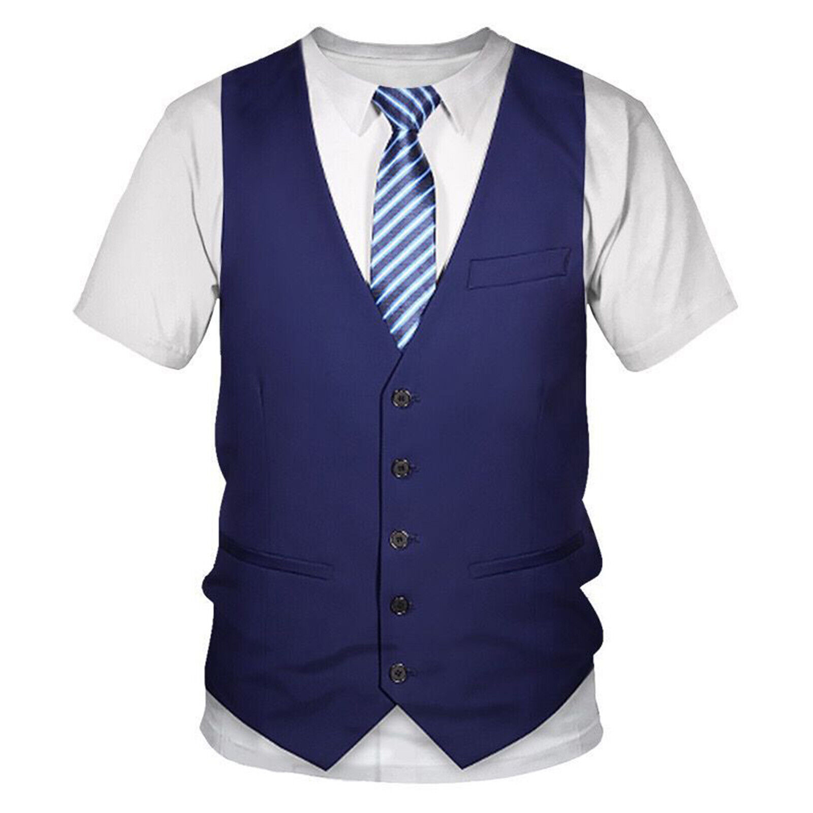 Mens Fake Tuxedo T-Shirt Short Sleeve Printed Vest Tie Tux Shirt Fancy Dress