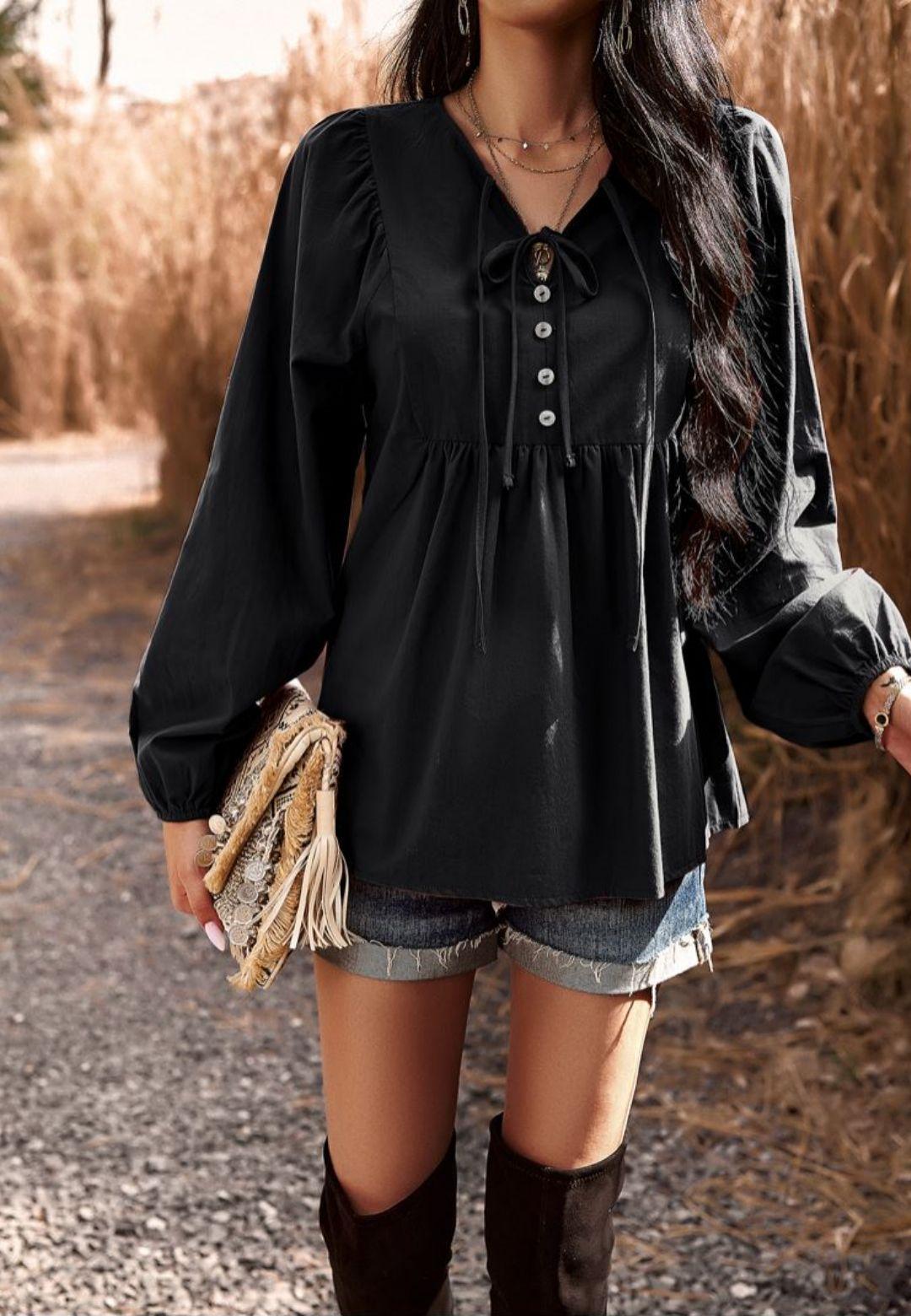 Double Tie Neck Babydoll Blouse | 5 colors - Picture 29 of 29
