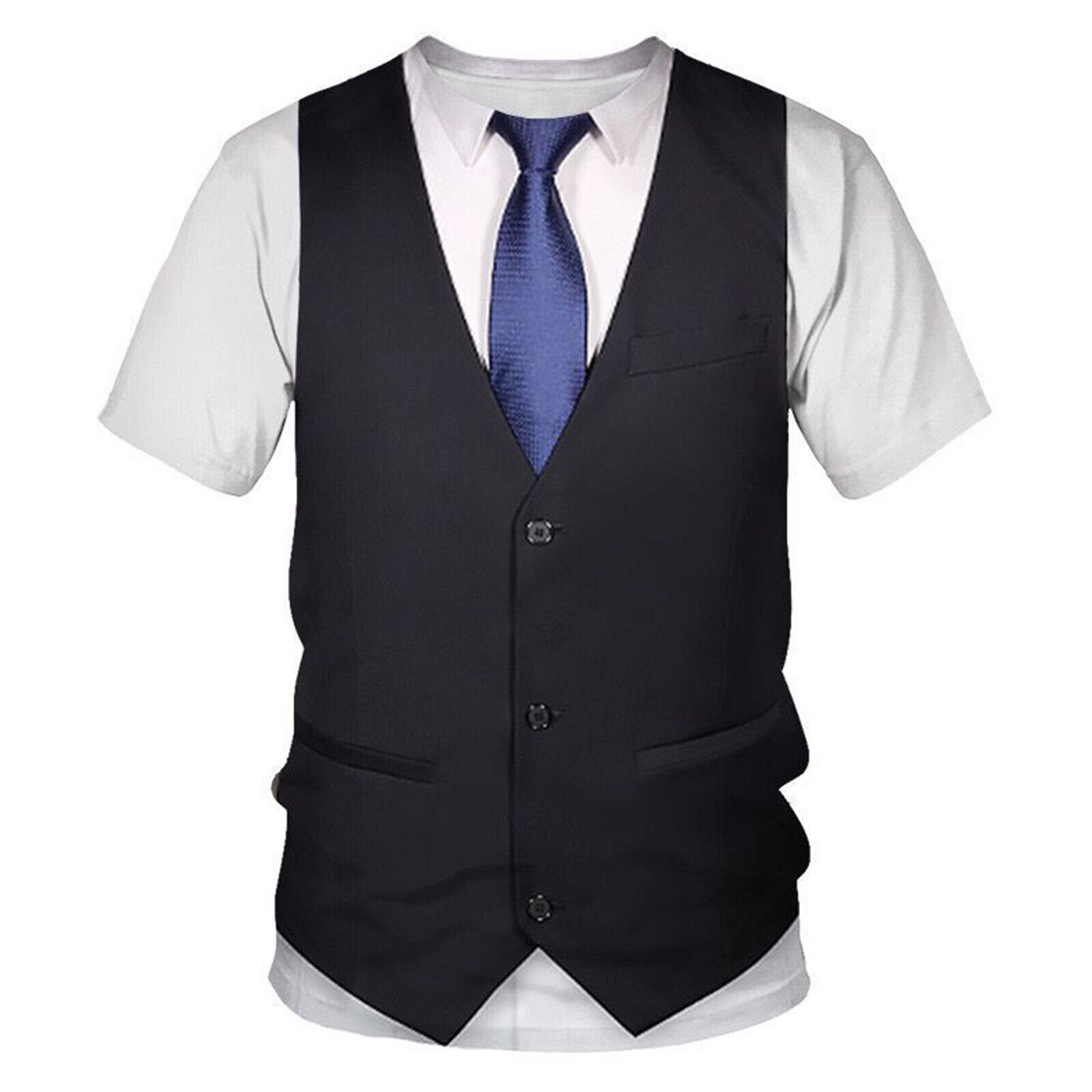 Mens Fake Tuxedo T-Shirt Short Sleeve Printed Vest Tie Tux Shirt Fancy Dress