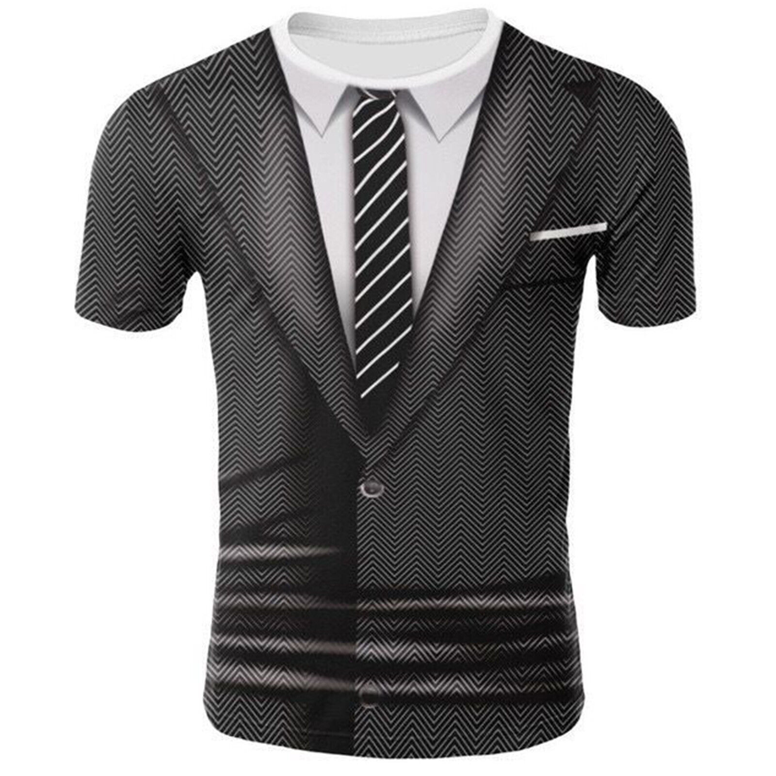 Mens Fake Tuxedo T-Shirt Short Sleeve Printed Vest Tie Tux Shirt Fancy Dress