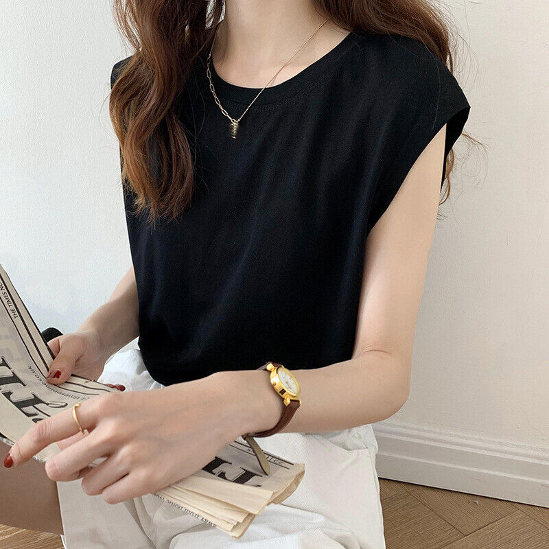 Summer Casual Women's Solid Color Loose Simple Sleeveless T-Shirt Vest Tops - Picture 13 of 18