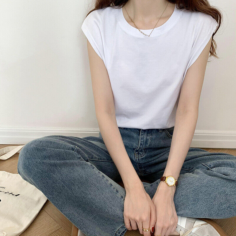 Summer Casual Women's Solid Color Loose Simple Sleeveless T-Shirt Vest Tops - Picture 14 of 18