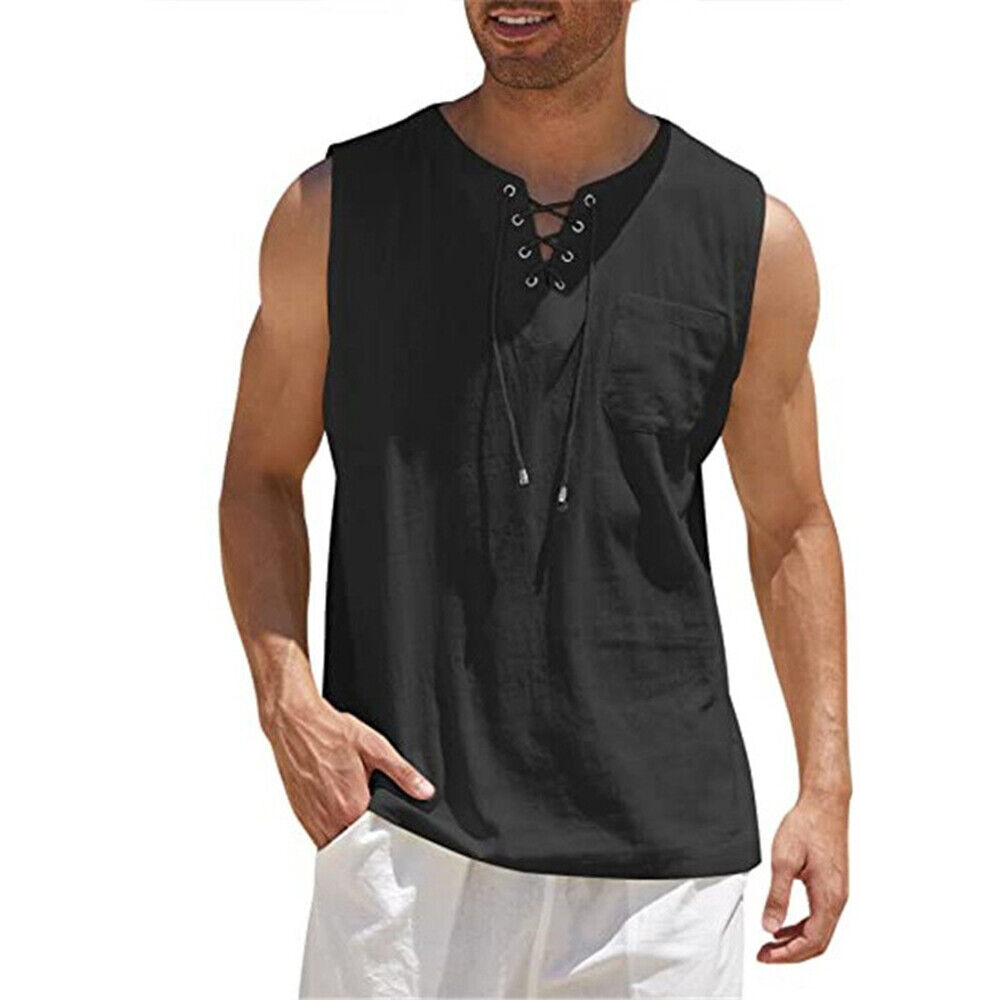 Mens Vest Cotton Linen Tank Top Summer Training Muscle Gym Tops Pack Plain M-3XL