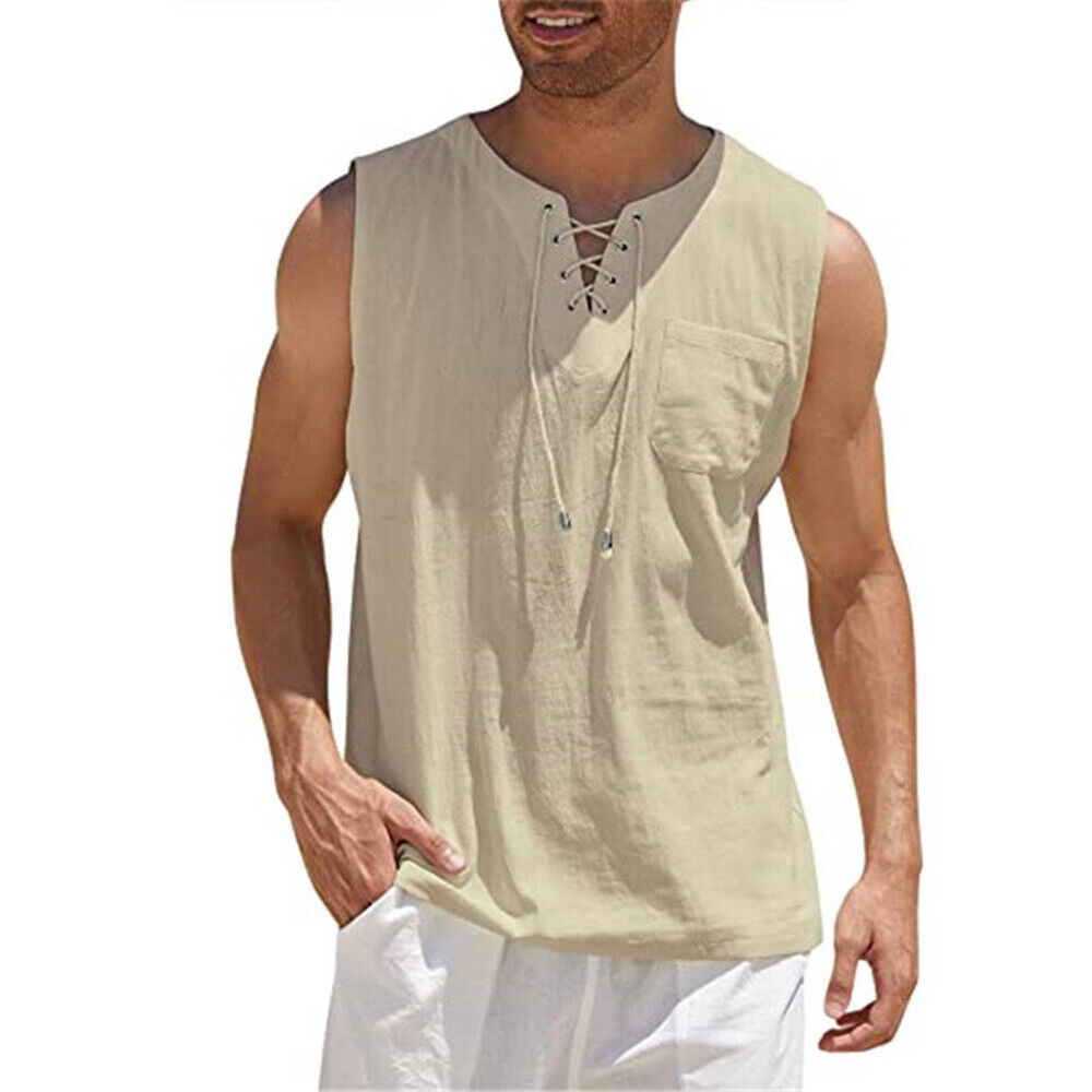 Mens Vest Cotton Linen Tank Top Summer Training Muscle Gym Tops Pack Plain M-3XL