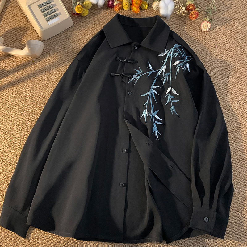 New Chinese Bamboo Embroidery Shirt Mens Kimono Casual Tang Suit Taoist Robe Top - Bild 14 von 15