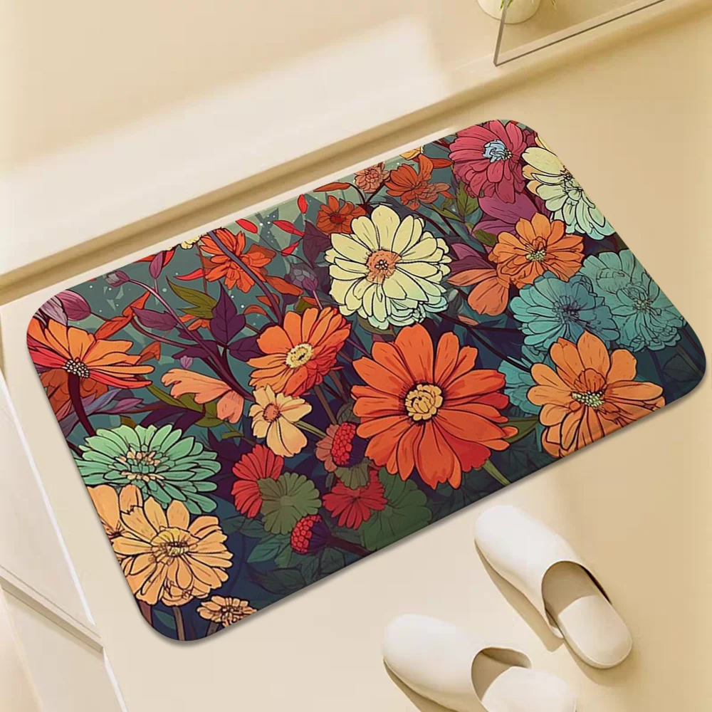 Flower Carpet Washable Non-slip Kitchen Rug Door Mat Balcony Bedroom Rugs Floor - Picture 25 of 34