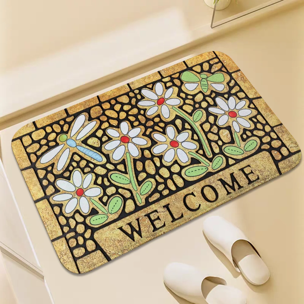 Flower Carpet Washable Non-slip Kitchen Rug Door Mat Balcony Bedroom Rugs Floor - Picture 26 of 34