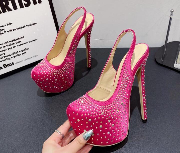 Womens Diamante Slingbacks Party High Heels Platform Shoe Fashion