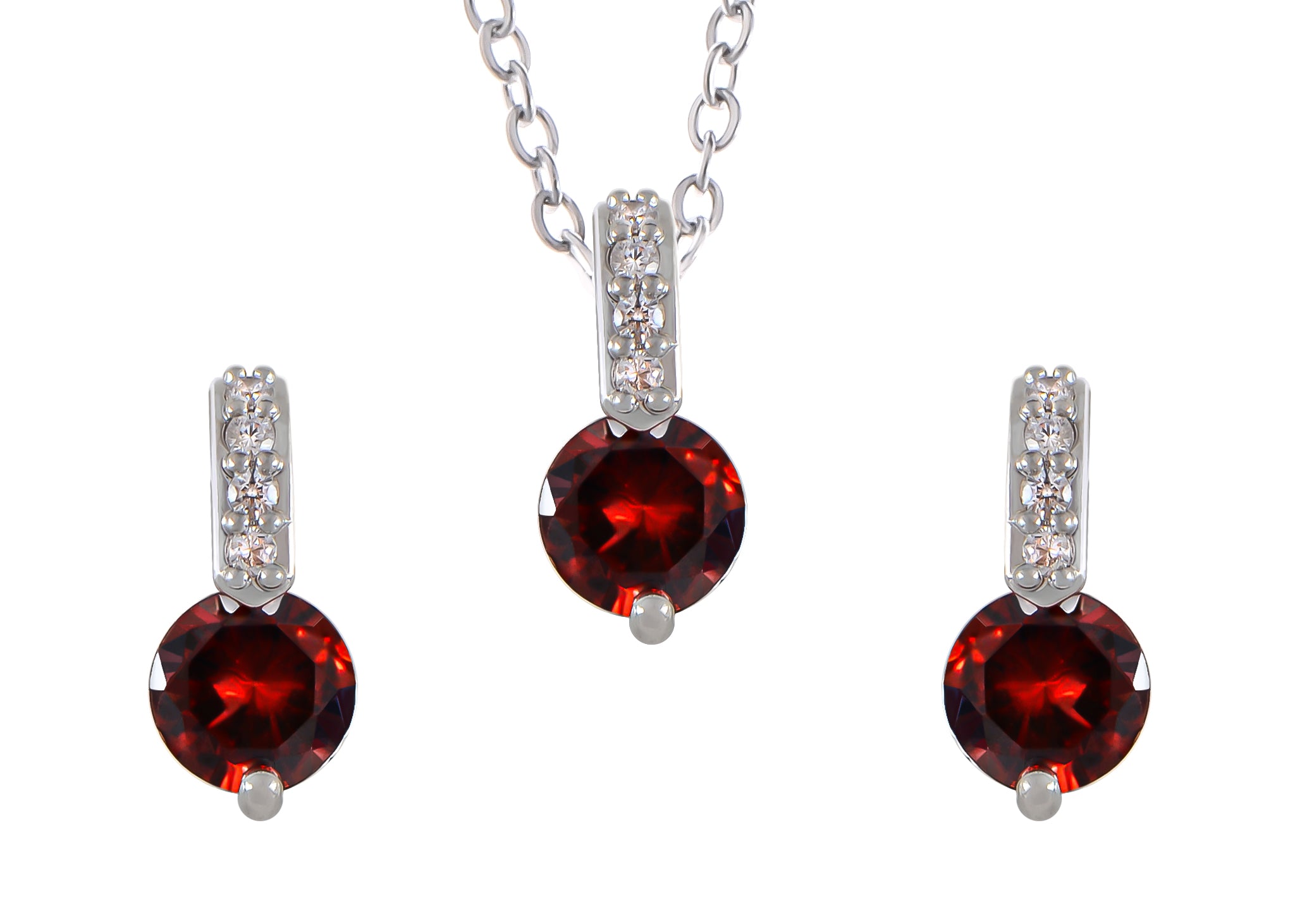 Sparkly Silvery Round Zirconia Pendant Necklace Stud Earrings Set - Picture 29 of 30