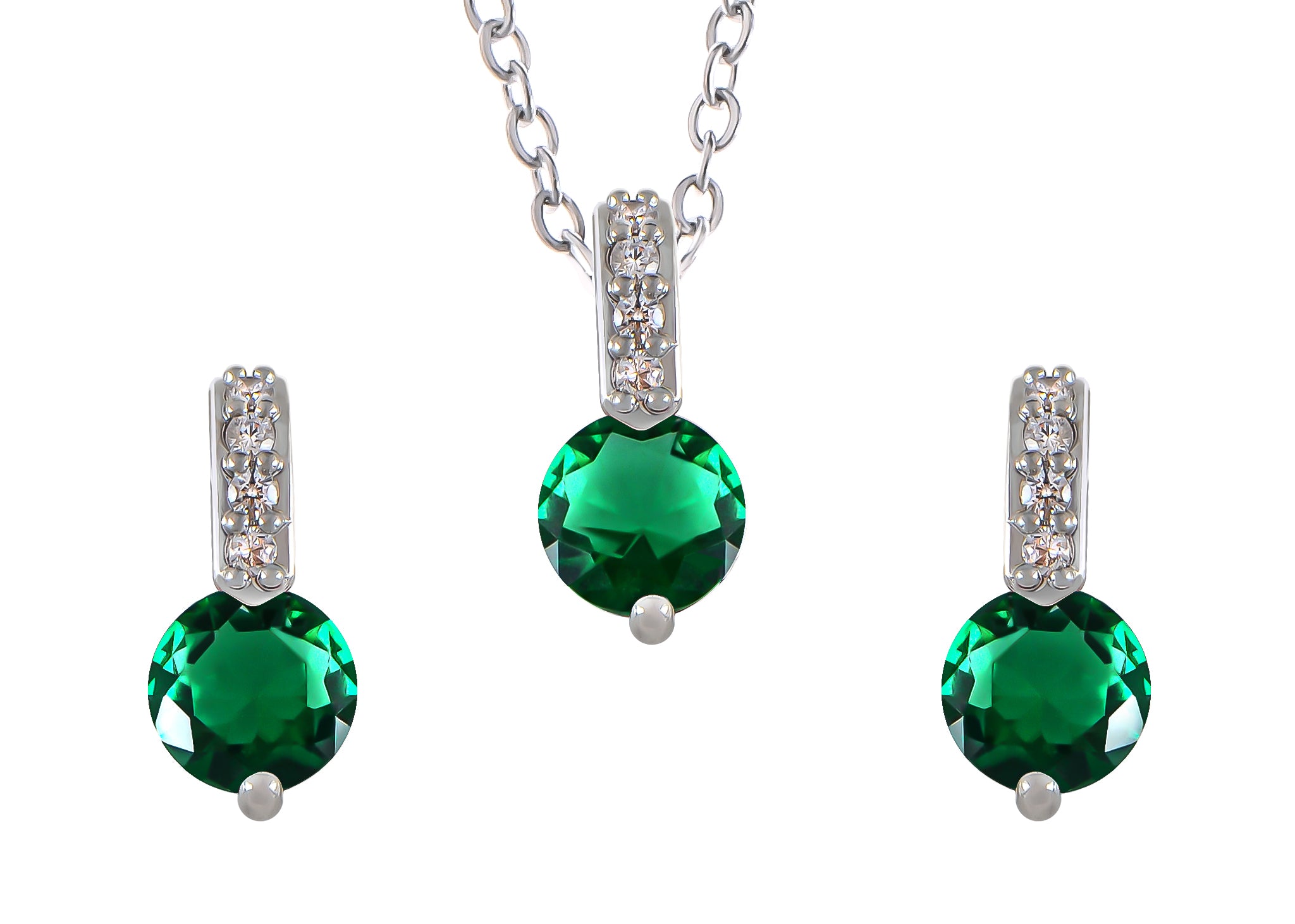 Sparkly Silvery Round Zirconia Pendant Necklace Stud Earrings Set - Picture 28 of 30