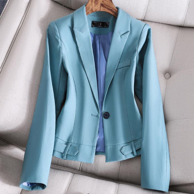 Primavera Moda Abrigo Corto Para mujeres Calce Ajustado Chaqueta Informal Blazer Prenda para el torso Un Botón - Imagen 11 de 11