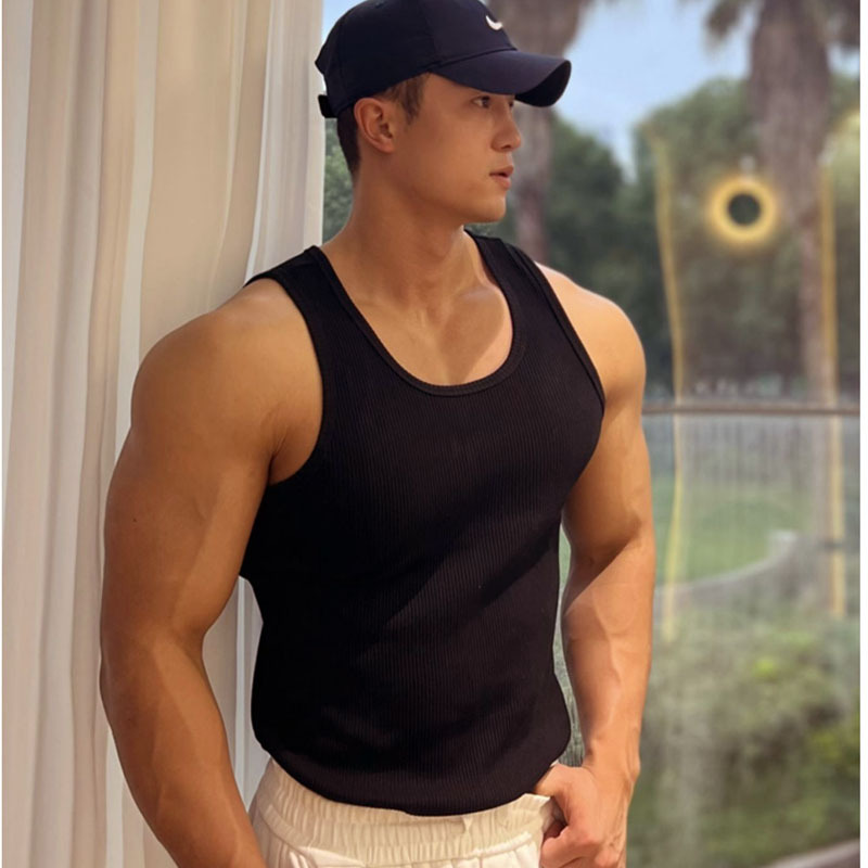 Men Ribbed Cotton Gym Fitness Muscle Tank Workout Bodybuilding Plain Vest Tops