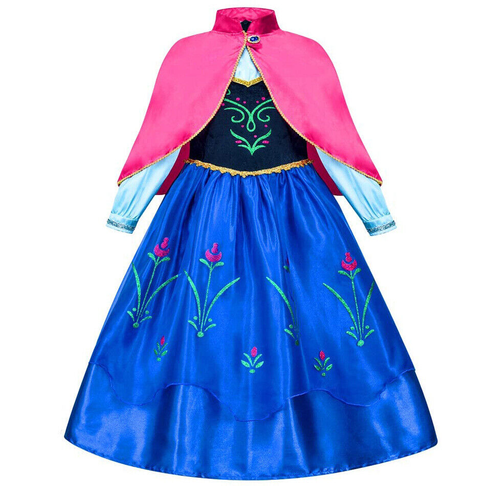 Kids Girls Anna Elsa Princess Costume Party Cosplay Fancy Dress Wig Hoodie Cape - Picture 25 of 34