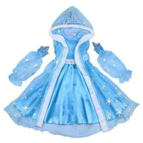 Kids Girls Anna Elsa Princess Costume Party Cosplay Fancy Dress Wig Hoodie Cape - Picture 27 of 34