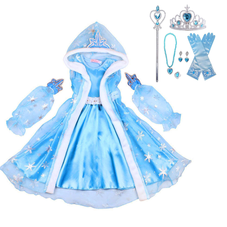 Kids Girls Anna Elsa Princess Costume Party Cosplay Fancy Dress Wig Hoodie Cape - Picture 28 of 34