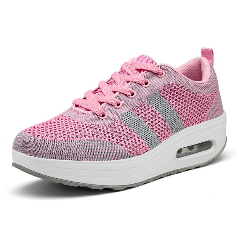 Womens Lace Up Sports Walking Shoes Platform Wedge Toning Gym Fitness Trainers - Picture 7 of 11