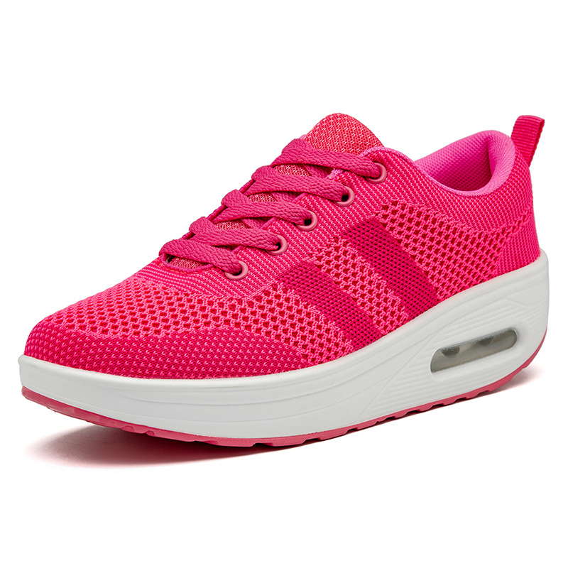 Womens Lace Up Sports Walking Shoes Platform Wedge Toning Gym Fitness Trainers - Picture 10 of 11