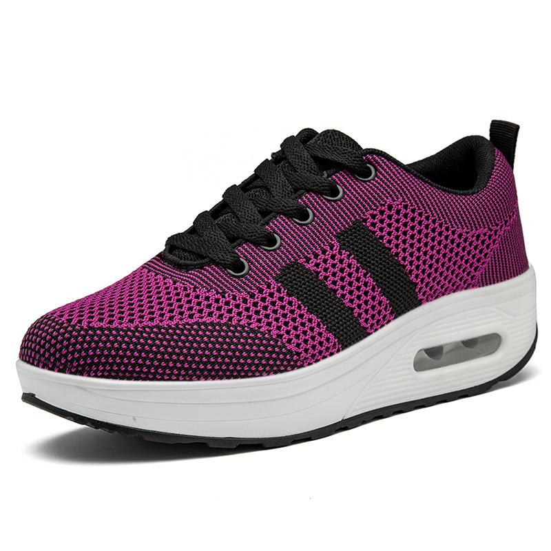 Womens Lace Up Sports Walking Shoes Platform Wedge Toning Gym Fitness Trainers - Picture 11 of 11