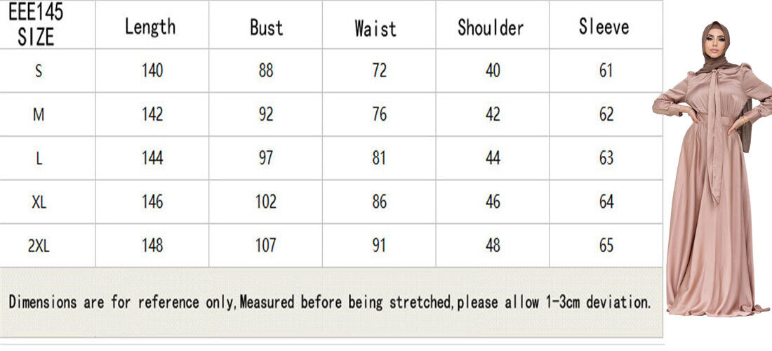 Fashion Muslim Women Satin Abaya Long Maxi Dress Turkey Kaftan Robe Party Gown - Picture 16 of 20