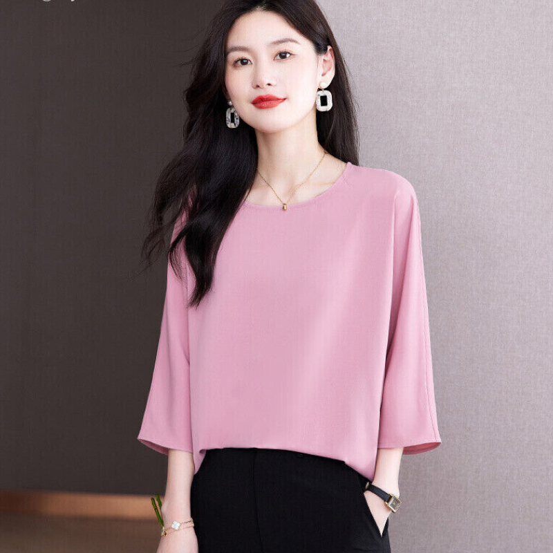 Women Chiffon Loose Casual Workwear Business Tops Blouse Shirts T-Shirt Fashion