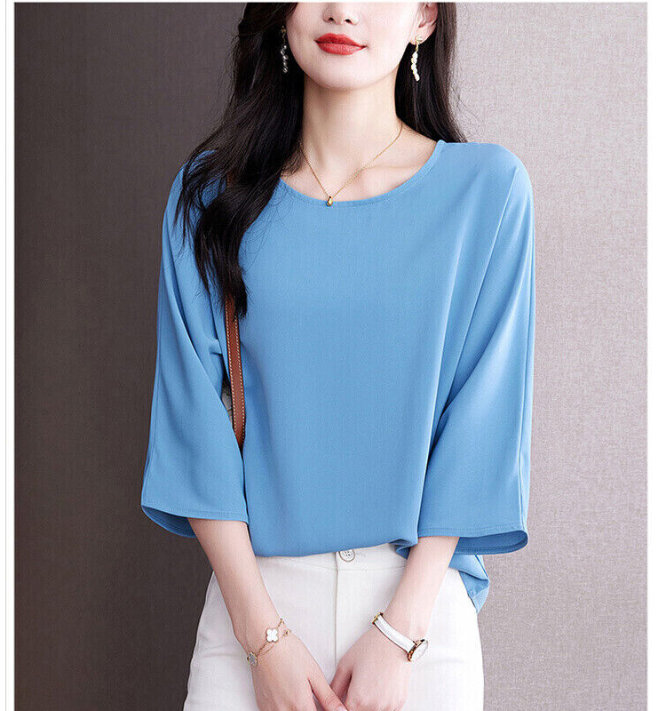 Women Chiffon Loose Casual Workwear Business Tops Blouse Shirts T-Shirt Fashion