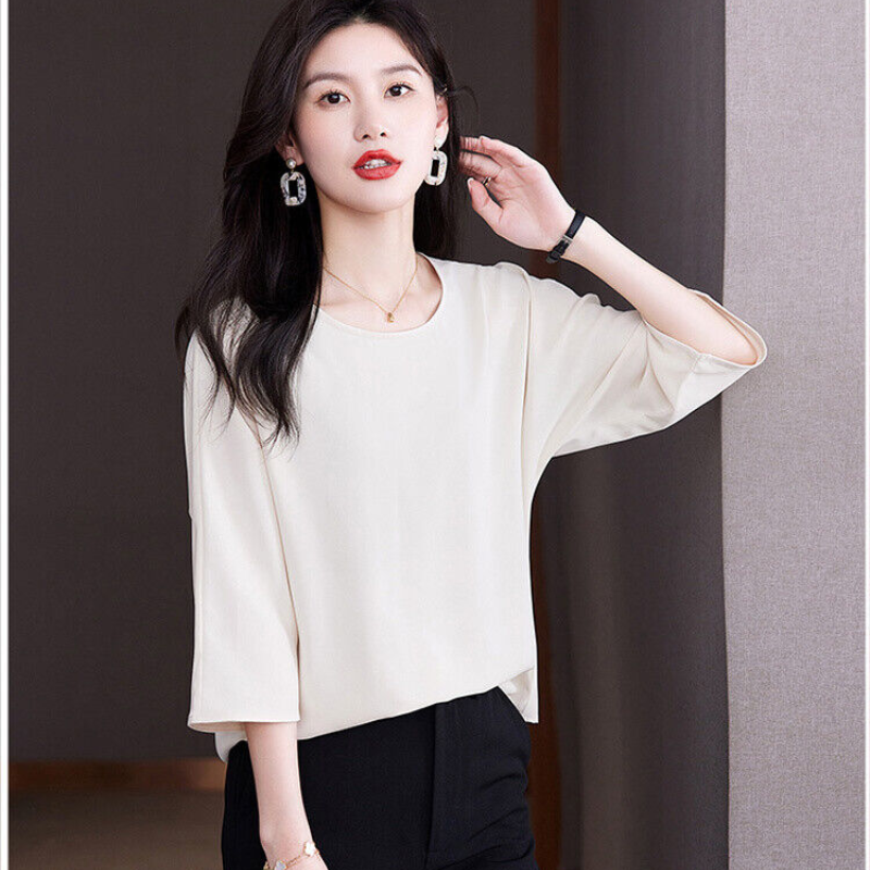 Women Chiffon Loose Casual Workwear Business Tops Blouse Shirts T-Shirt Fashion