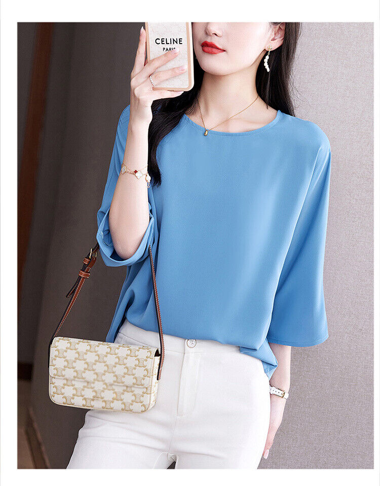 Women Chiffon Loose Casual Workwear Business Tops Blouse Shirts T-Shirt Fashion