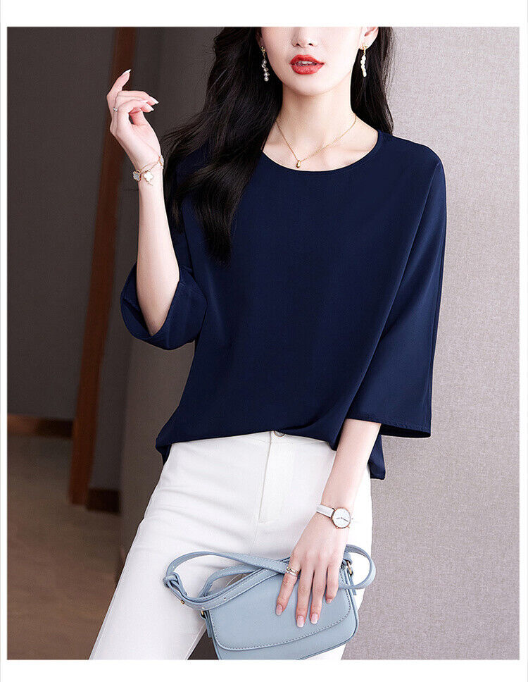 Women Chiffon Loose Casual Workwear Business Tops Blouse Shirts T-Shirt Fashion