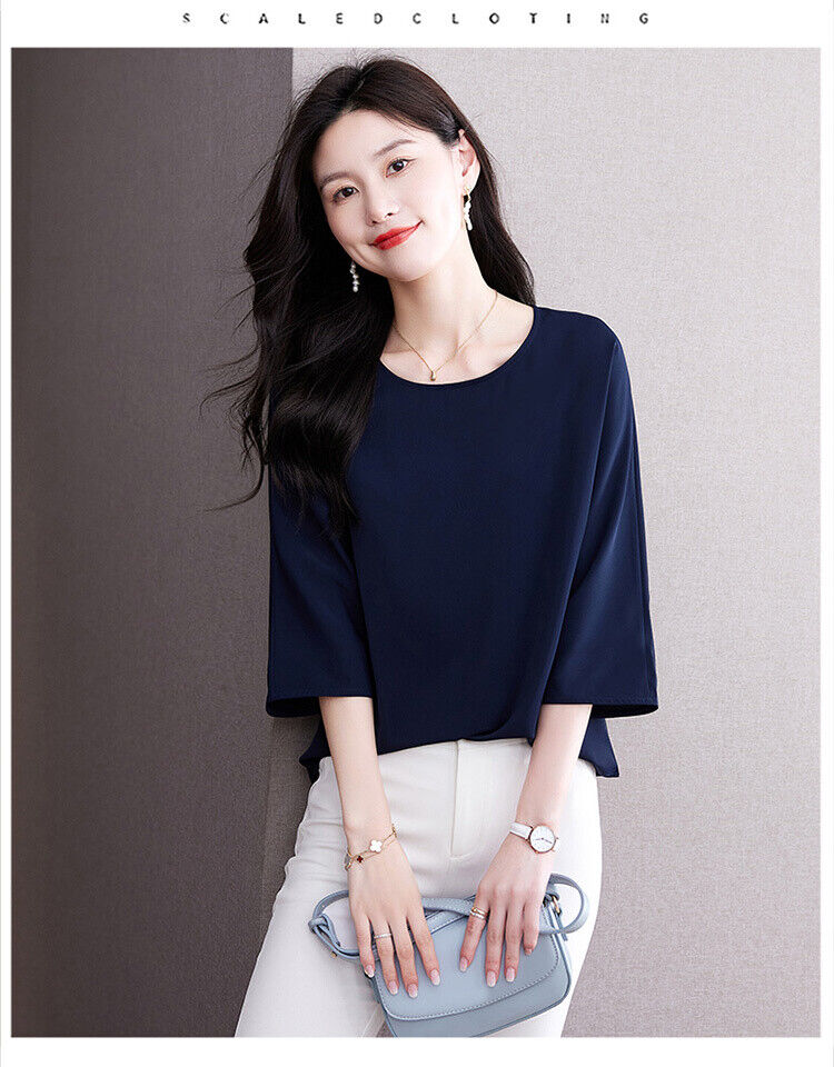 Women Chiffon Loose Casual Workwear Business Tops Blouse Shirts T-Shirt Fashion