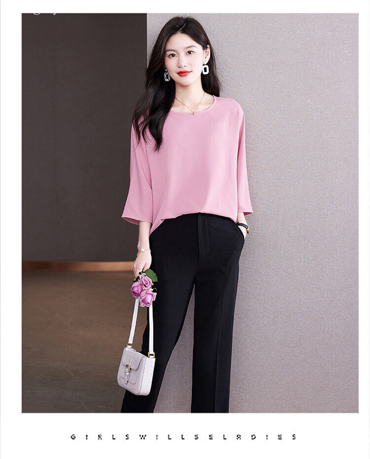 Women Chiffon Loose Casual Workwear Business Tops Blouse Shirts T-Shirt Fashion