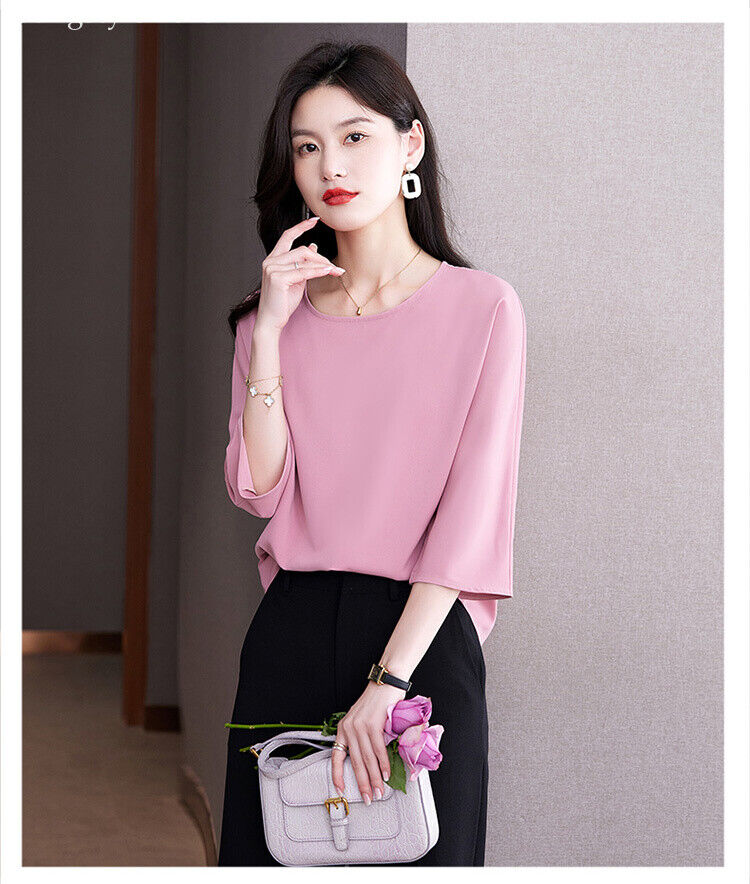 Women Chiffon Loose Casual Workwear Business Tops Blouse Shirts T-Shirt Fashion