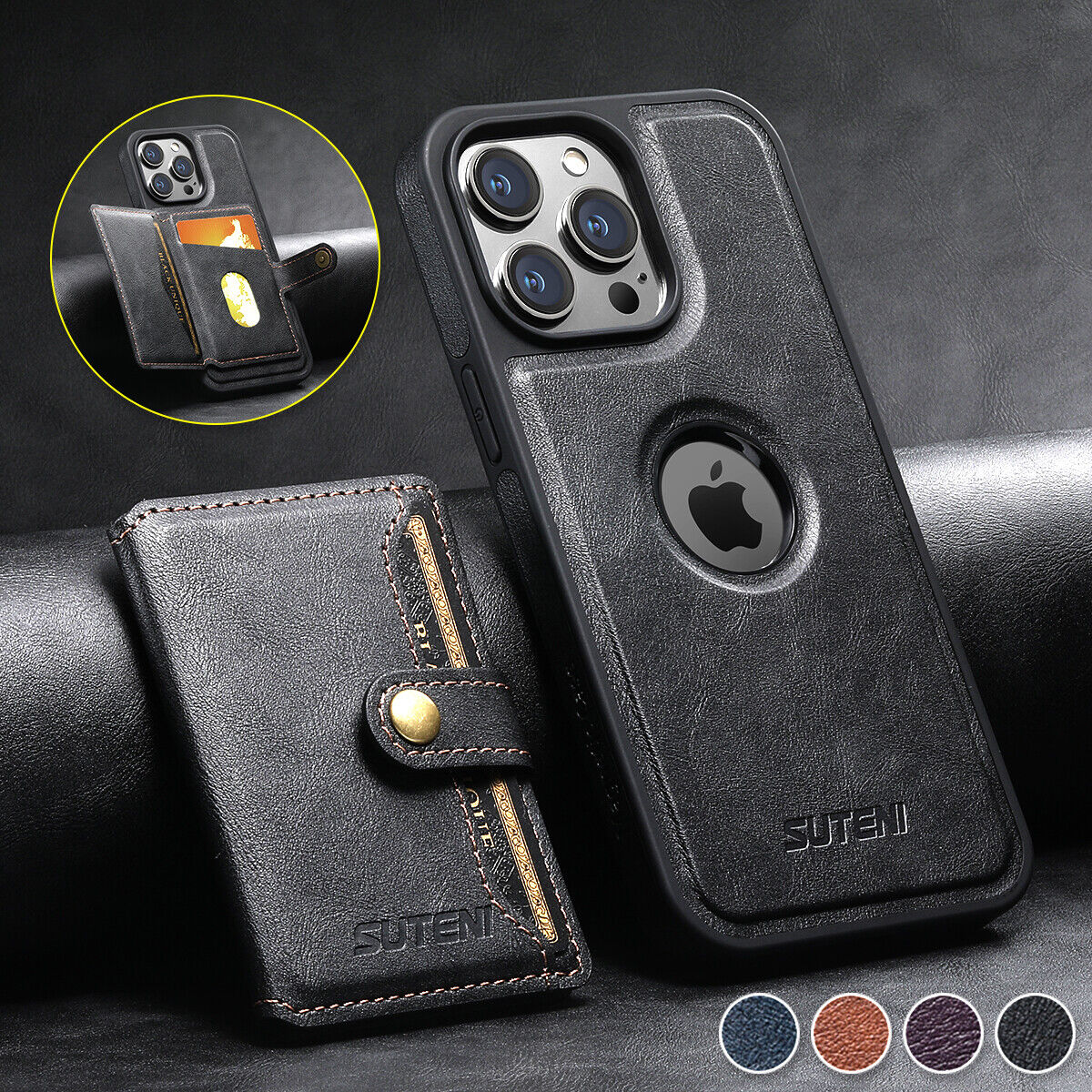 For iPhone 15 Pro Max 13 14 12 2 in 1 Leather Wallet Card Magsafe Magnetic Case