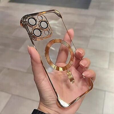 Borderless Magnetic Clear Phone Case for iPhone 15 Hard Shell with Lens Film