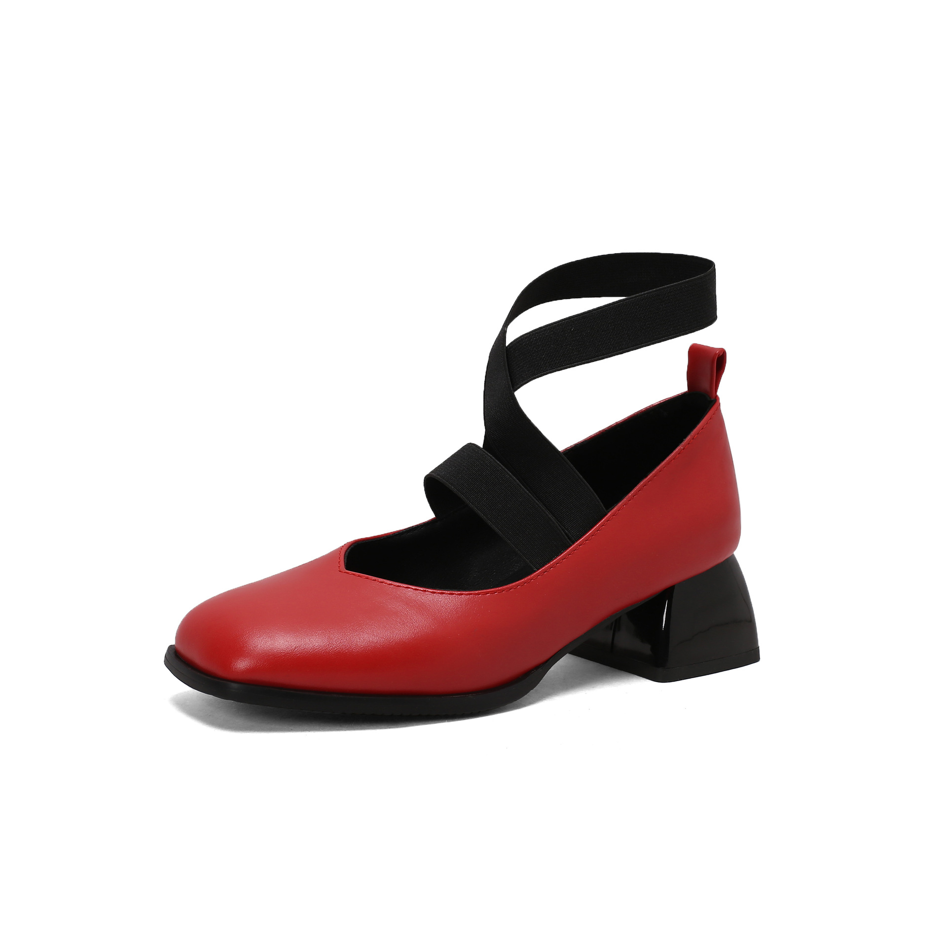 Women's Elastic Strap Square Toe Shoes Shallow Spring Pu Leather Pumps 34-48 - Picture 14 of 16