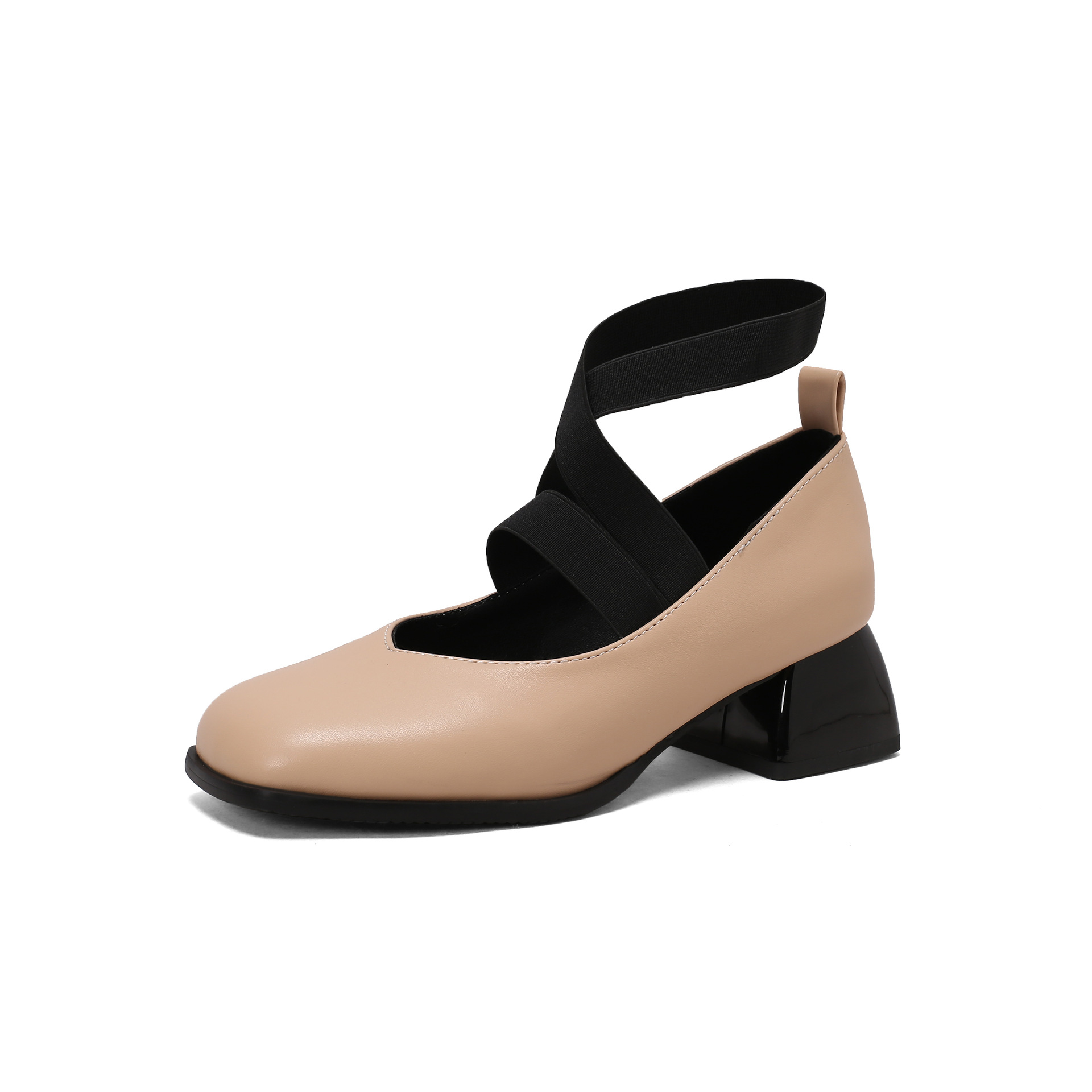 Women's Elastic Strap Square Toe Shoes Shallow Spring Pu Leather Pumps 34-48 - Picture 15 of 16
