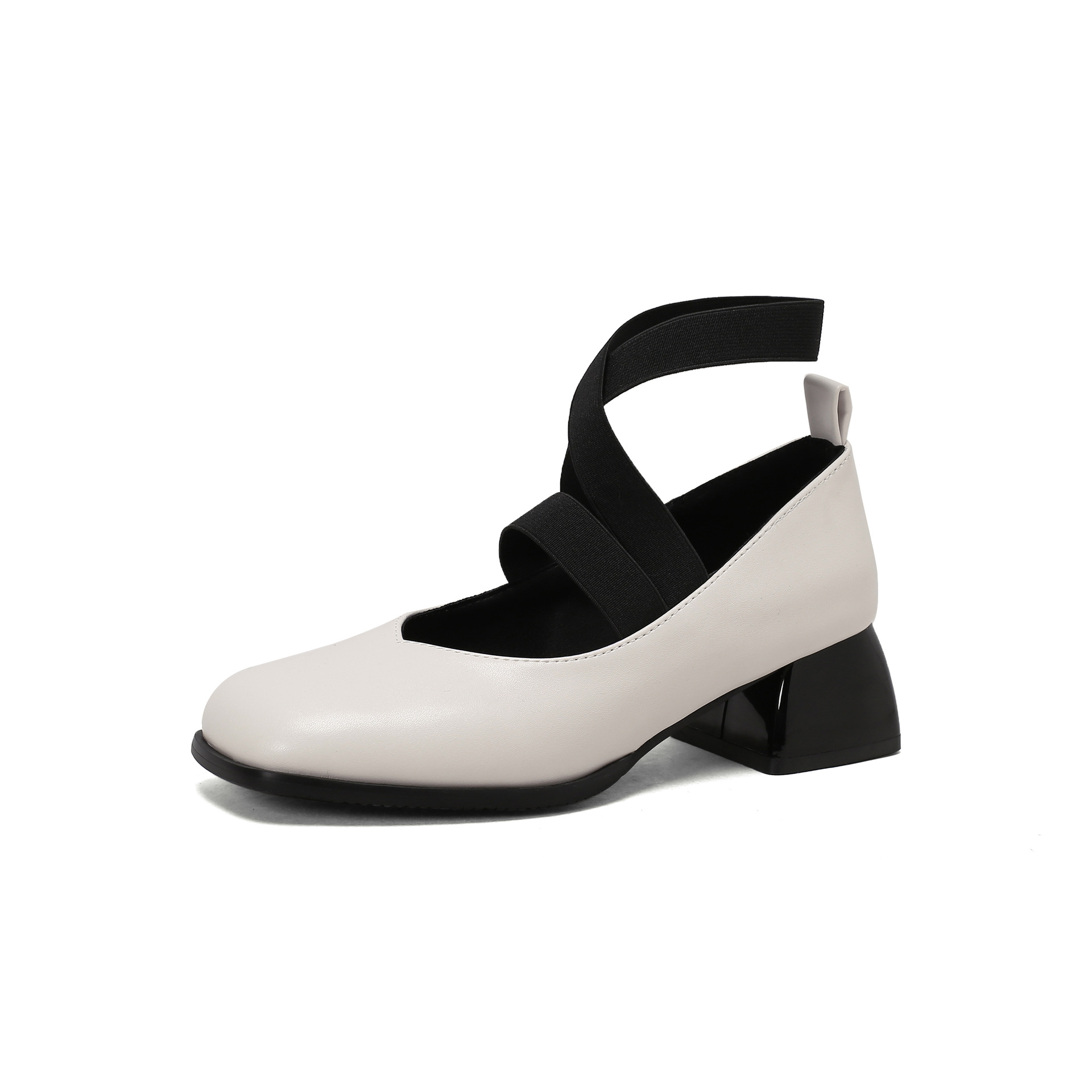 Women's Elastic Strap Square Toe Shoes Shallow Spring Pu Leather Pumps 34-48 - Picture 16 of 16