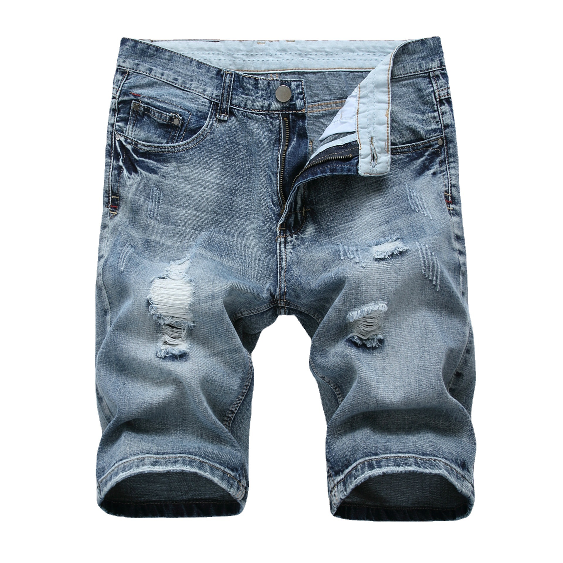 Men Summer Slim Fit Casual Short Pant Denim Shorts Distressed Ripped Retro Jeans