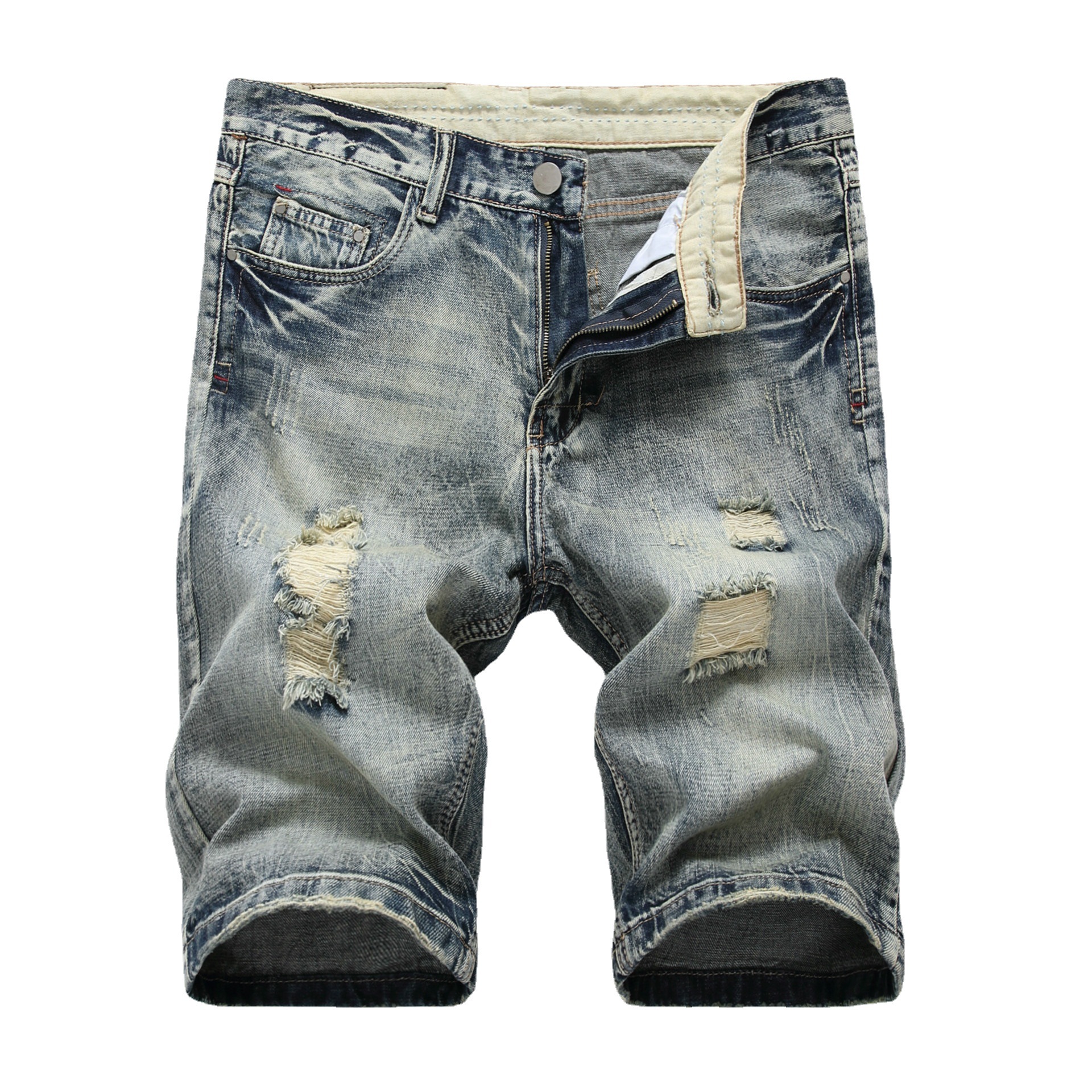 Men Summer Slim Fit Casual Short Pant Denim Shorts Distressed Ripped Retro Jeans