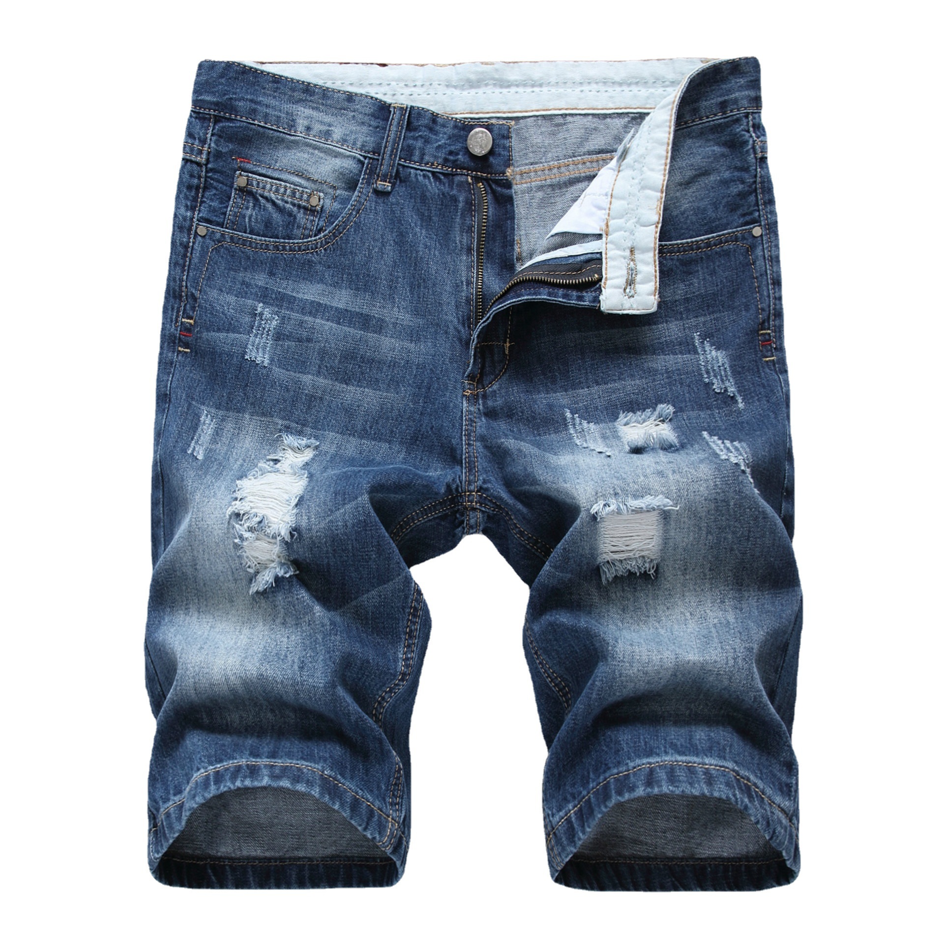 Men Summer Slim Fit Casual Short Pant Denim Shorts Distressed Ripped Retro Jeans