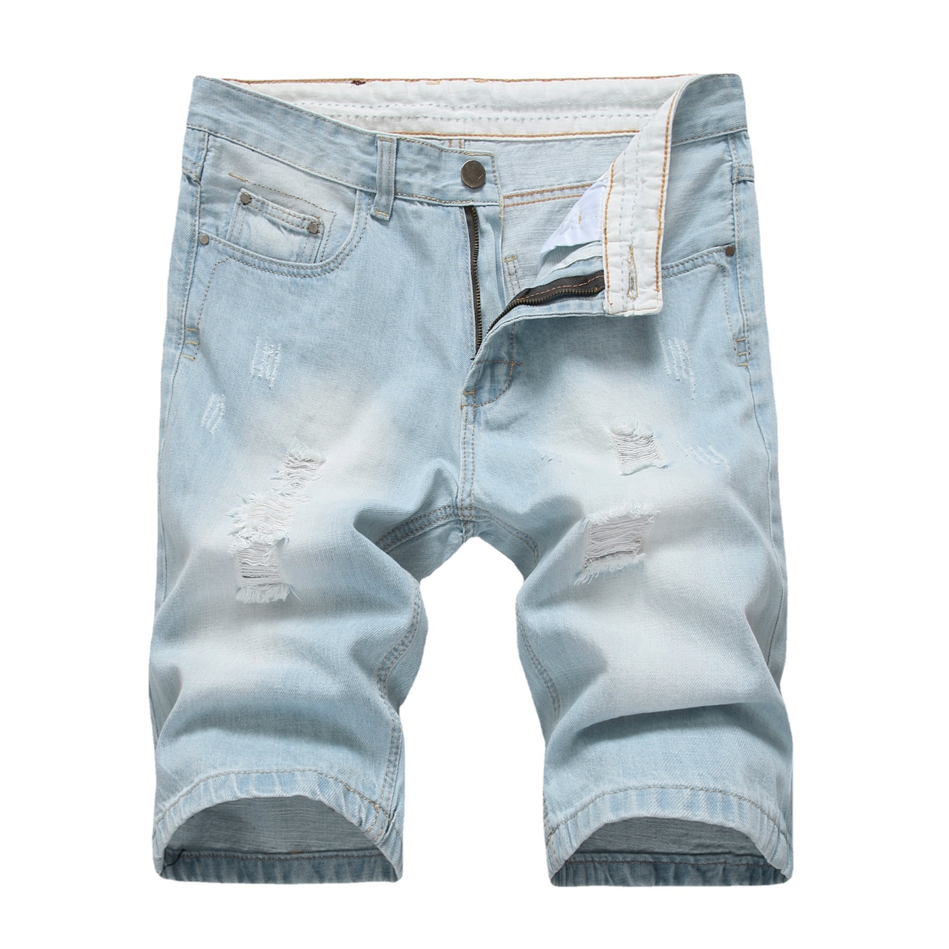 Men Summer Slim Fit Casual Short Pant Denim Shorts Distressed Ripped Retro Jeans