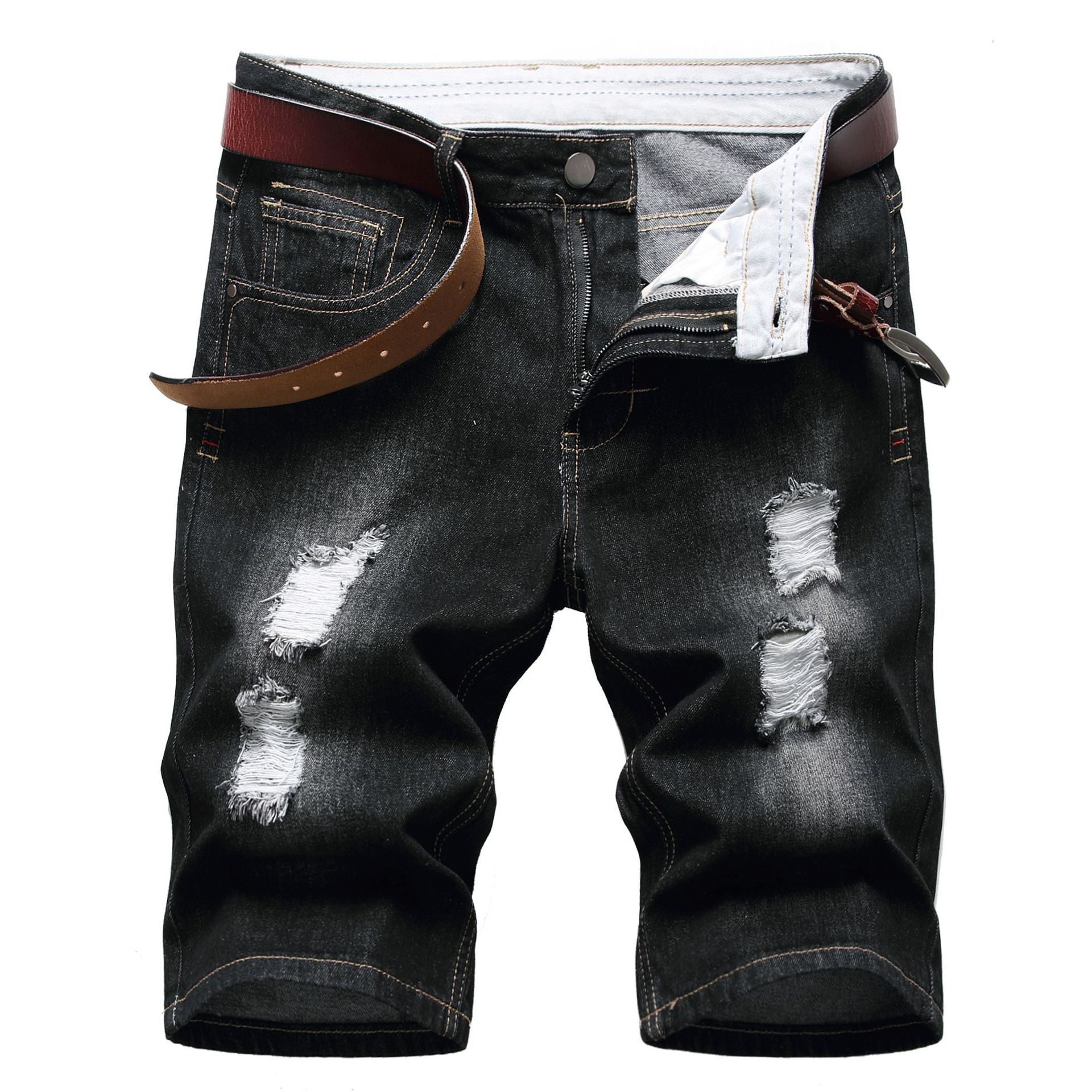 Men Summer Slim Fit Casual Short Pant Denim Shorts Distressed Ripped Retro Jeans