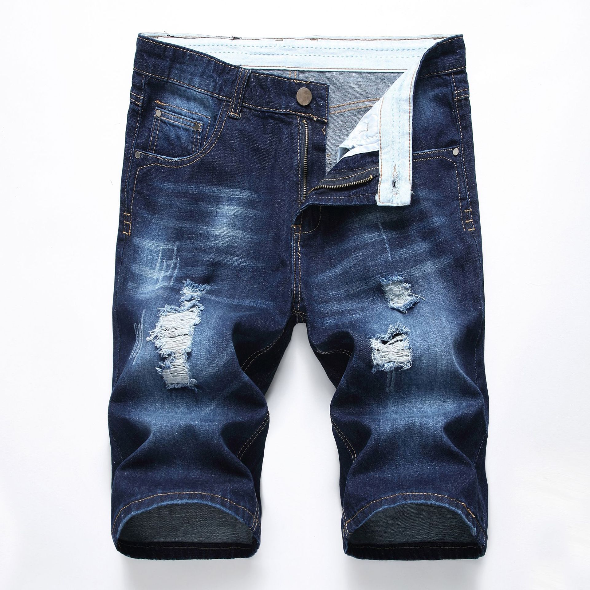 Men Summer Slim Fit Casual Short Pant Denim Shorts Distressed Ripped Retro Jeans