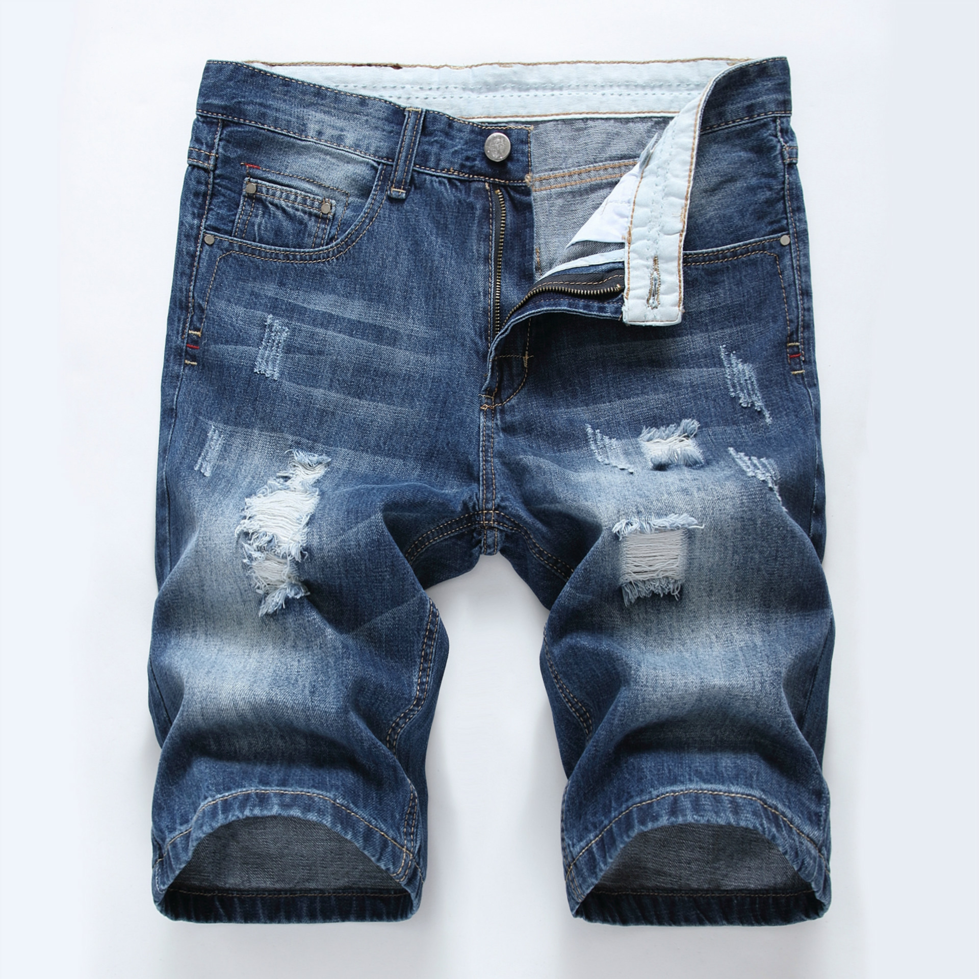 Men Summer Slim Fit Casual Short Pant Denim Shorts Distressed Ripped Retro Jeans